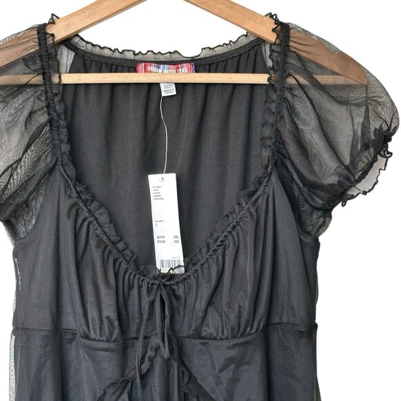 Urban Outfitters Black Babydoll Dress Chiffon Puff Sleeve Witch Goth Twilight L - Picture 5 of 13